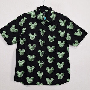 Disney x Neff NEW Men's Black Green Mickey Mouse Disney Button Down Shirt Size S